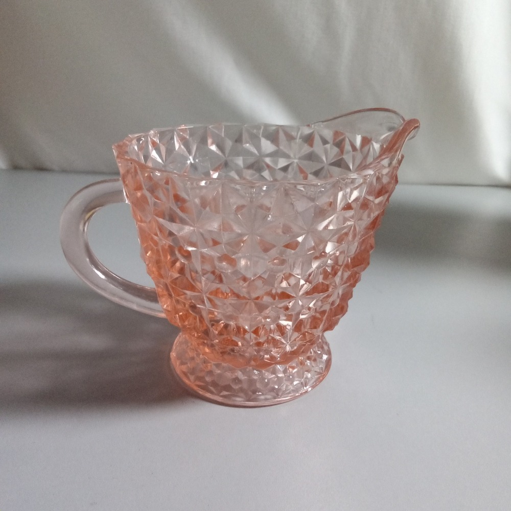 Vintage Pink Depression Glass Creamer Miss America Diamond Pattern Hocking Glass